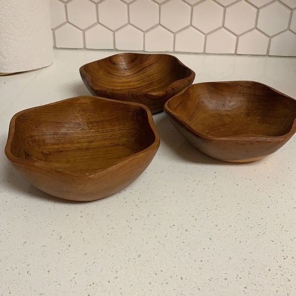 Mid Century Modern Teak Wood Salad nuts snacks Bowls Set of 3 home decor - Picture 3 of 12